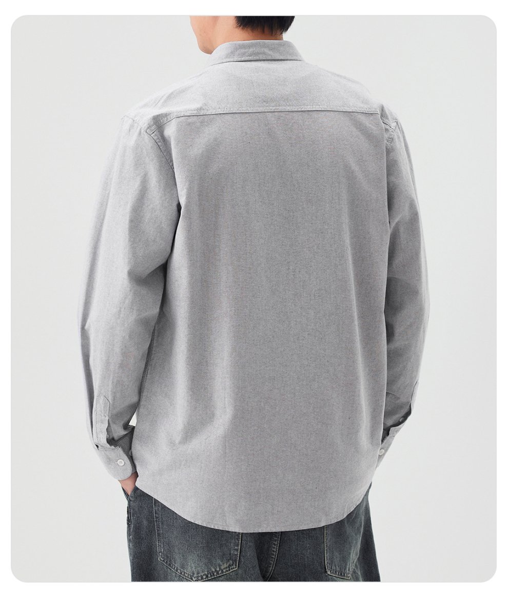 画像3: メンズオックスフォードシャツ 日系カジュアル 長袖 綿 100% スリムフィット ボックスカラー  アウター風ブラウス (3)