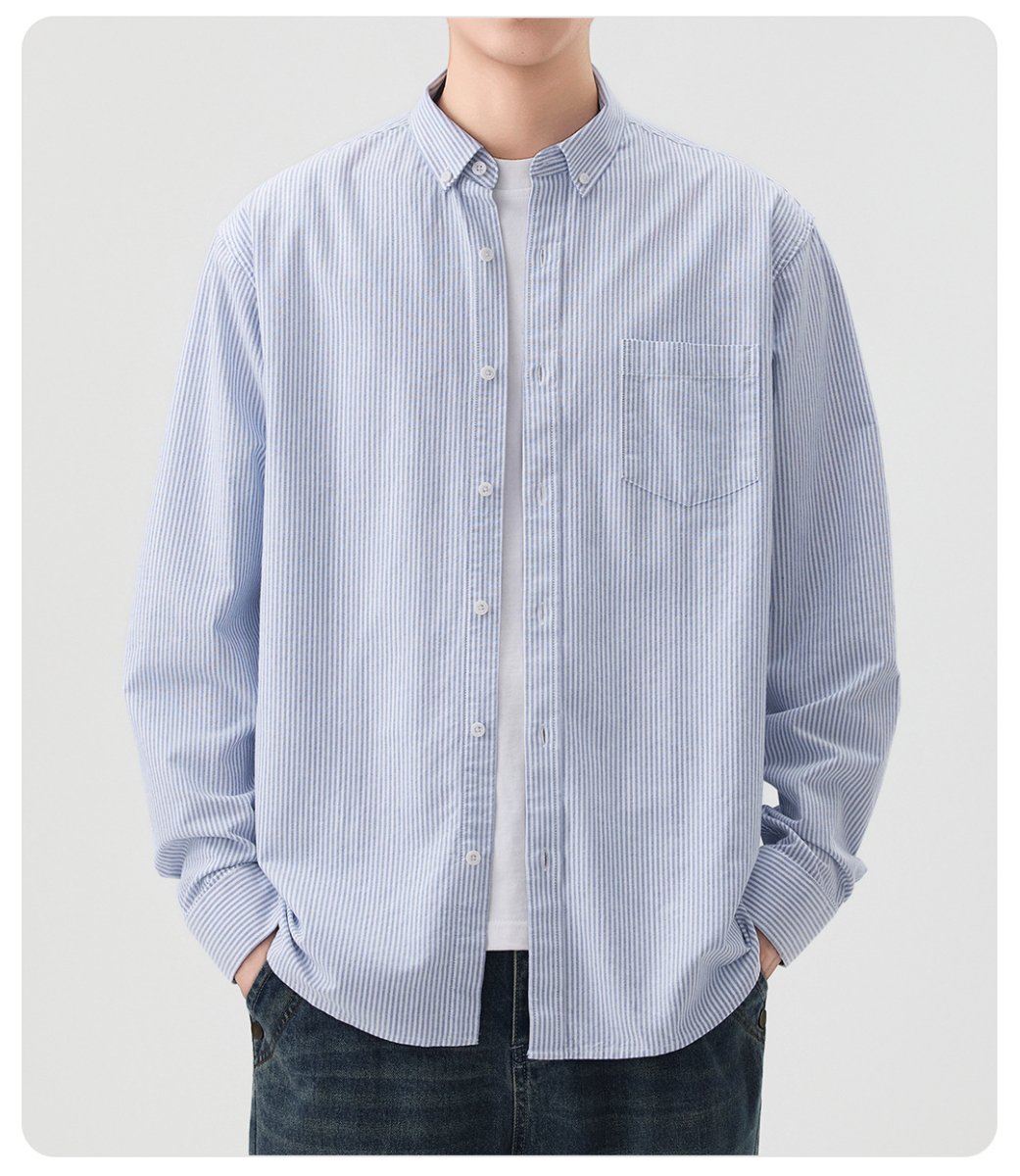 画像5: メンズオックスフォードシャツ 日系カジュアル 長袖 綿 100% スリムフィット ボックスカラー  アウター風ブラウス (5)