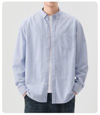 画像5: メンズオックスフォードシャツ 日系カジュアル 長袖 綿 100% スリムフィット ボックスカラー  アウター風ブラウス (5)