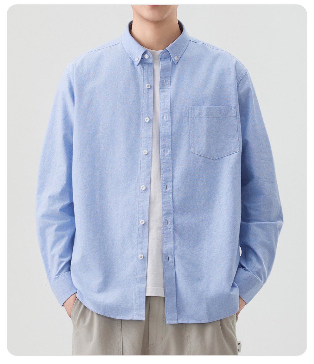 画像4: メンズオックスフォードシャツ 日系カジュアル 長袖 綿 100% スリムフィット ボックスカラー  アウター風ブラウス (4)