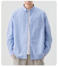画像4: メンズオックスフォードシャツ 日系カジュアル 長袖 綿 100% スリムフィット ボックスカラー  アウター風ブラウス (4)