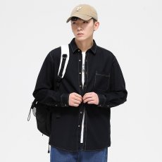 画像4: メンズデニムシャツ 東雨 綿 100% 日系カジュアル 長袖 スリムフィット カラーステッチ 高密デニム 洗濯機対応 (4)