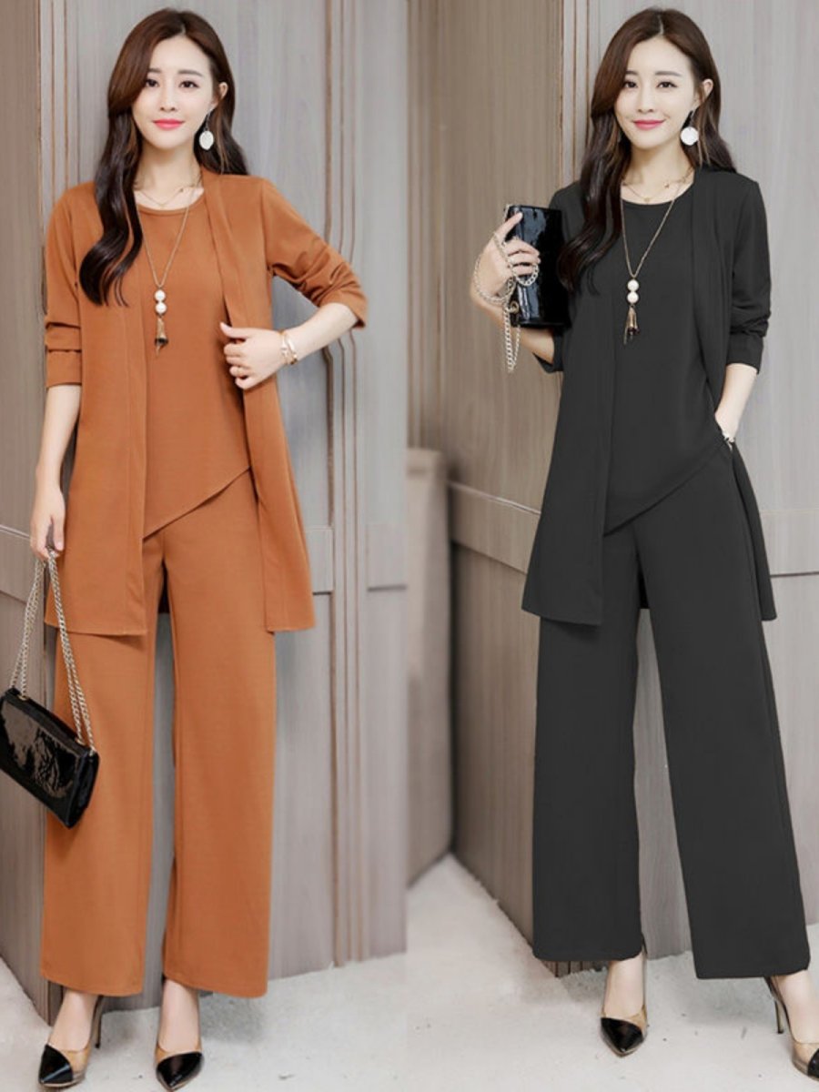 画像1: レディース セットアップ 3点セット 上品エレガント 大人フェミニン 体型カバー 着痩せ効果 ゆったりサイズ 大きいサイズ対応 高見えコーデ レディースファッション 通勤 お出かけ 人気スタイル (1)