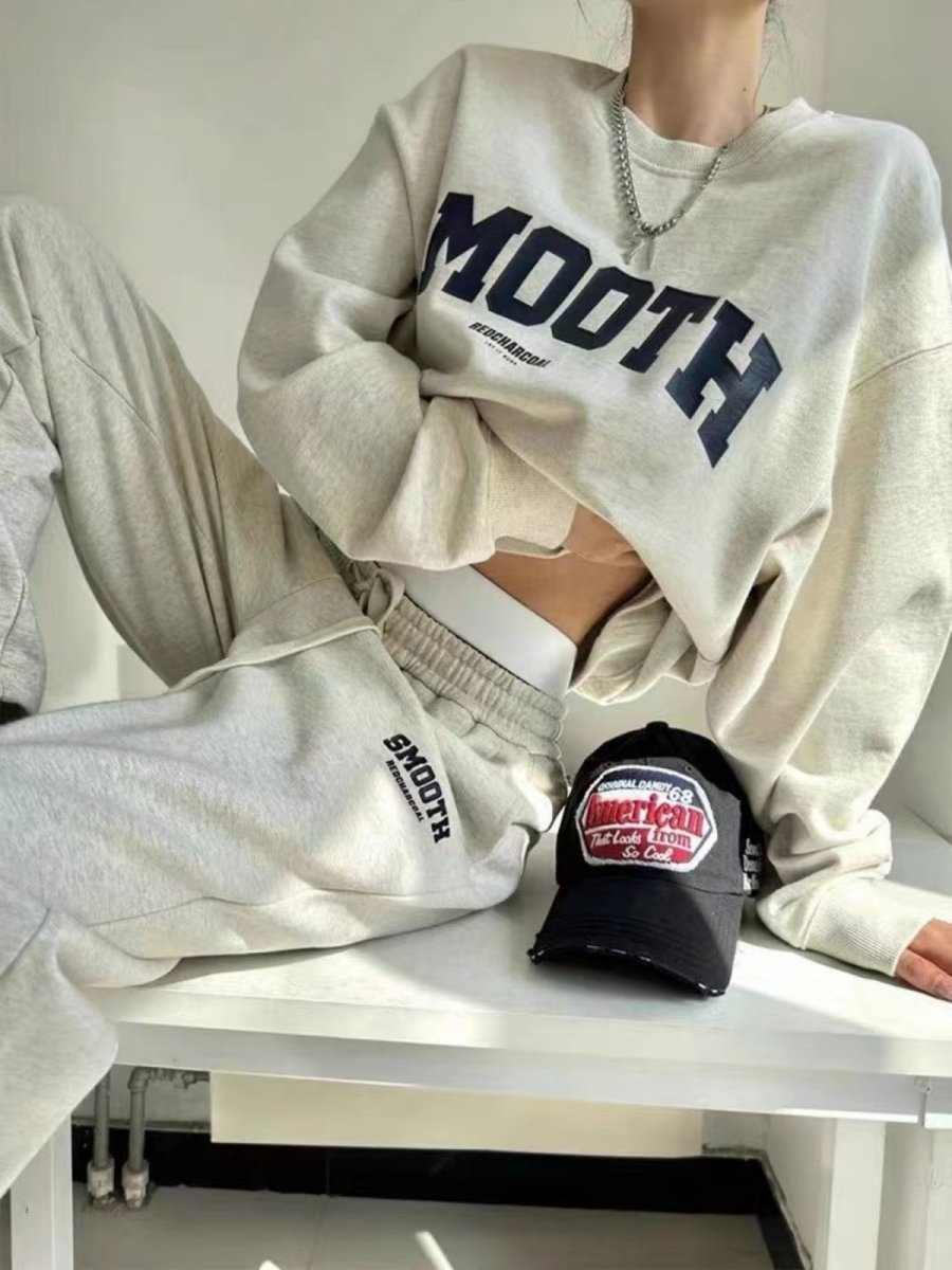 画像3: レディース スポーツセットアップ 新作 アメリカンカジュアル INS人気 ラウンドネック オーバーサイズ グレー スウェット上下2点セット ランニング トレーニング ストリート風 おしゃれ デイリーウェア (3)