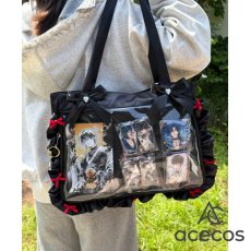 画像11: 痛バッグ　リボン　大容量　トートバッグ　ショルダーバッグ　推し活バッグ　うちわ収納　A4対応　通勤　通学　学生　レディース　痛バ　推しバッグ　かわいい (11)