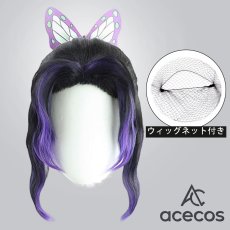 画像1: 鬼滅の刃　風　胡蝶しのぶ　ヘアアクセサリーなし　コスプレウィッグ　鬘　かつら (1)