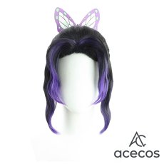 画像2: 鬼滅の刃　風　胡蝶しのぶ　ヘアアクセサリーなし　コスプレウィッグ　鬘　かつら (2)